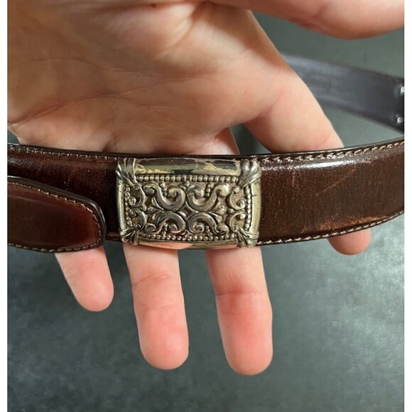 Fossil Brown Leather Belt Western Silver Tone Buckle & Conchos Womens Medium - Picture 4 of 7